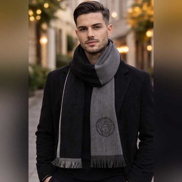 Versace Accessories - Versace Black and Gray Scarf